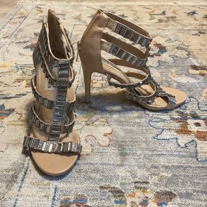 Steve Madden silver gems nude gladiator heel